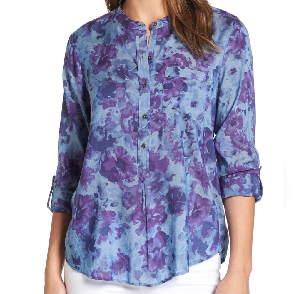 Lucky Brand Floral Popover Blouse Size XL